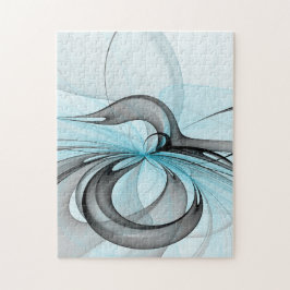 Abstract Antraciet Grijs Blauw Moderne Fractale Ku Legpuzzel