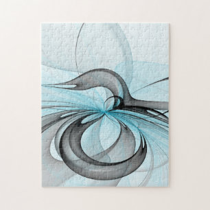 Abstract Antraciet Grijs Blauw Moderne Fractale Ku Legpuzzel