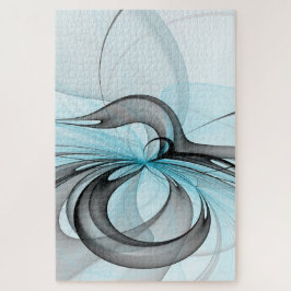 Abstract Antraciet Grijs Blauw Moderne Fractale Ku Legpuzzel