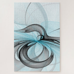 Abstract Antraciet Grijs Blauw Moderne Fractale Ku Legpuzzel