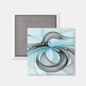 Abstract Antraciet Grijs Blauw Moderne Fractale Ku Magneet (Voorkant / Achterkant)