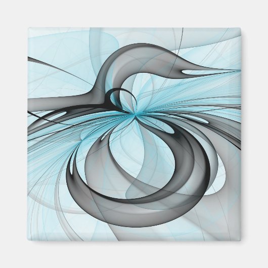 Abstract Antraciet Grijs Blauw Moderne Fractale Ku Magneet (Voorkant)