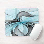 Abstract Antraciet Grijs Blauw Moderne Fractale Ku Muismat (Met muis)