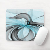 Abstract Antraciet Grijs Blauw Moderne Fractale Ku Muismat (Met muis)