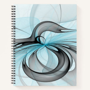 Abstract Antraciet Grijs Blauw Moderne Fractale Ku Notitieboek