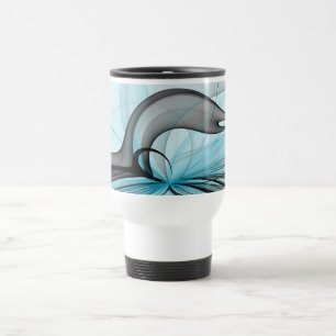 Abstract Antraciet Grijs Blauw Moderne Fractale Ku Reisbeker
