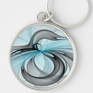 Abstract Antraciet Grijs Blauw Moderne Fractale Ku Sleutelhanger
