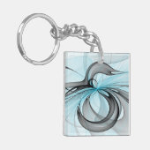 Abstract Antraciet Grijs Blauw Moderne Fractale Ku Sleutelhanger (Voorkant Links)