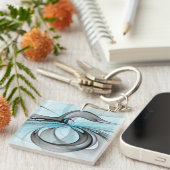 Abstract Antraciet Grijs Blauw Moderne Fractale Ku Sleutelhanger (Voorkant Rechts)