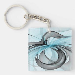 Abstract Antraciet Grijs Blauw Moderne Fractale Ku Sleutelhanger