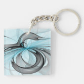 Abstract Antraciet Grijs Blauw Moderne Fractale Ku Sleutelhanger (Achterkant)