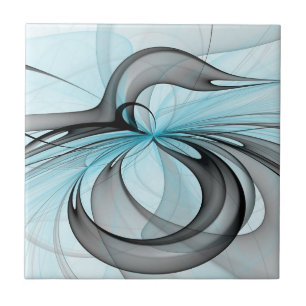 Abstract Antraciet Grijs Blauw Moderne Fractale Ku Tegeltje