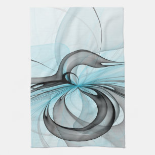Abstract Antraciet Grijs Blauw Moderne Fractale Ku Theedoek