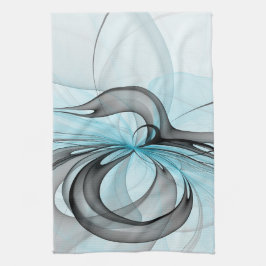 Abstract Antraciet Grijs Blauw Moderne Fractale Ku Theedoek