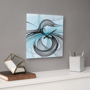 Abstract Antraciet Grijs Blauw Moderne Fractale Ku Vierkante Klok