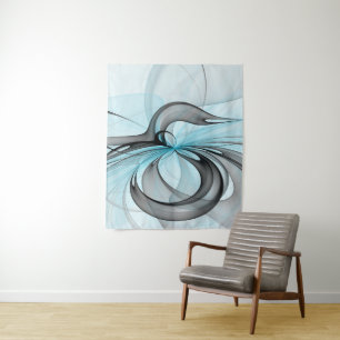 Abstract Antraciet Grijs Blauw Moderne Fractale Ku Wandkleed