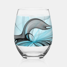 Abstract Antraciet Grijs Blauw Moderne Fractale Ku Wijnglas Zonder Voet