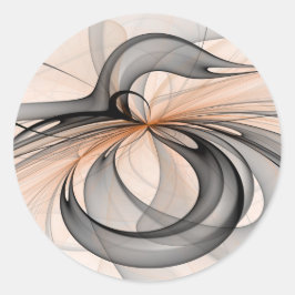 Abstract Antraciet Grijs Sienna Moderne Fractale K Ronde Sticker