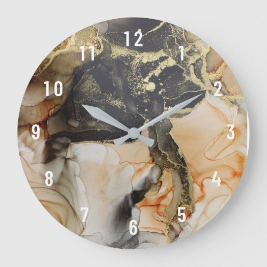 Abstract Apricot Black Gold Art Large Clock Grote Klok (Voorkant)