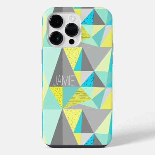 Abstract Aqua Geel Grijs Geometrisch Gepersonalise iPhone Hoesje (Achterkant)