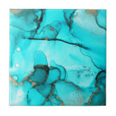 Abstract Aqua Green Biologisch Turquoise Goud Tegeltje (Voorkant)