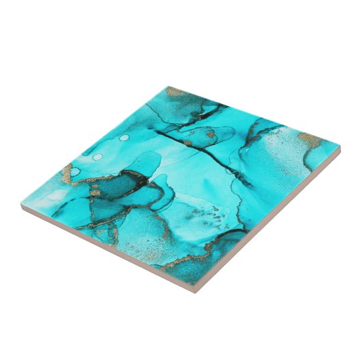 Abstract Aqua Green Biologisch Turquoise Goud Tegeltje (Zijkant)