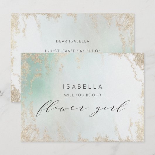 Abstract Aqua Ombre Fade met Mat Goud Glitter (Voorkant / Achterkant)