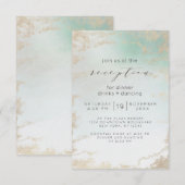 Abstract Aqua Ombre Fade met Mat Goud Glitter Kaart (Voorkant / Achterkant)