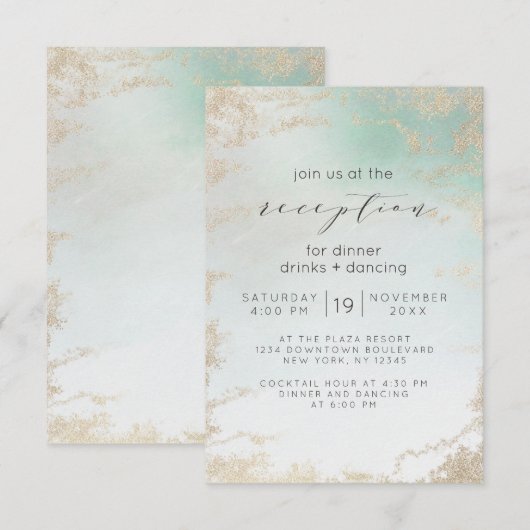 Abstract Aqua Ombre Fade met Mat Goud Glitter Kaart (Voorkant / Achterkant)