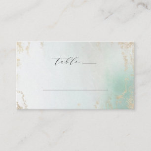 Abstract Aqua Ombre Fade met Mat Goud Glitter Plaatskaartje