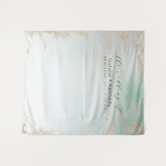 Abstract Aqua Ombre Fade met Mat Goud Glitter Wandkleed (Voorkant (horizontaal))