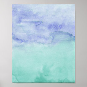 Abstract Aqua Paars Duo Waterverf schilderen Poster