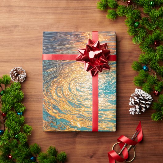 Abstract Aqua Waves with Golden Sunlight Cadeaupapier (Feestdagen Geschenken)