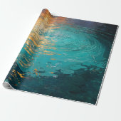 Abstract Aqua Waves with Golden Sunlight Cadeaupapier (Uitgerold)