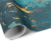 Abstract Aqua Waves with Golden Sunlight Cadeaupapier (Rol Hoek)