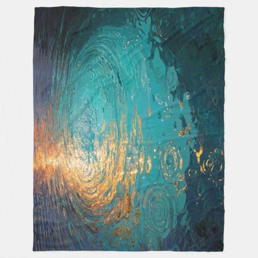 Abstract Aqua Waves with Golden Sunlight Fleece Deken (Voorkant)