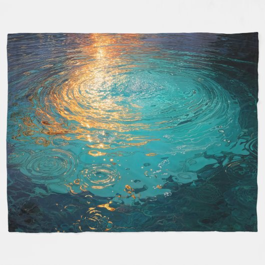 Abstract Aqua Waves with Golden Sunlight Fleece Deken (Voorkant (Horizontaal))