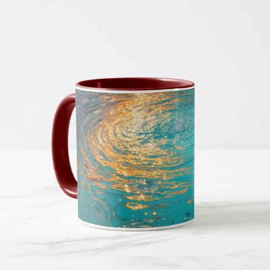 Abstract Aqua Waves with Golden Sunlight Mok (Voorkant links)
