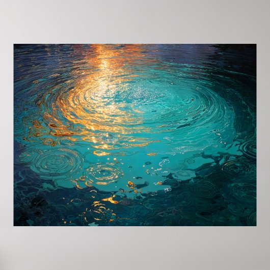 Abstract Aqua Waves with Golden Sunlight Poster (Voorkant)