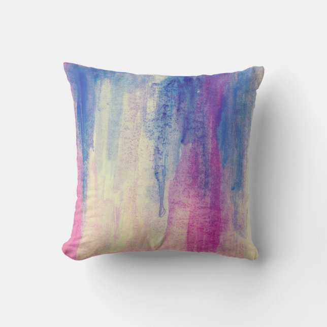 Abstract Aquarel Blauw Roze Wit Kussen (Voorkant)