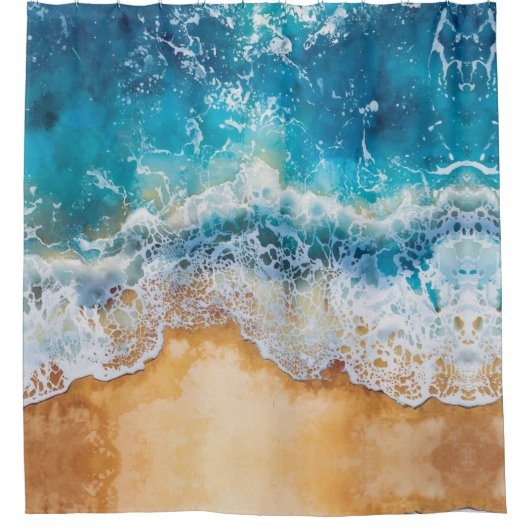 Abstract aquarel blauwe zee douchegordijn (Voorkant)