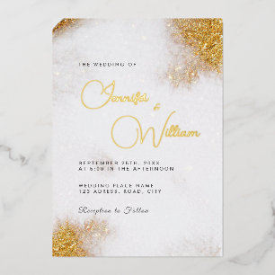 Abstract Aquarel Goud Glitter Luxe Elegant Folie Uitnodiging