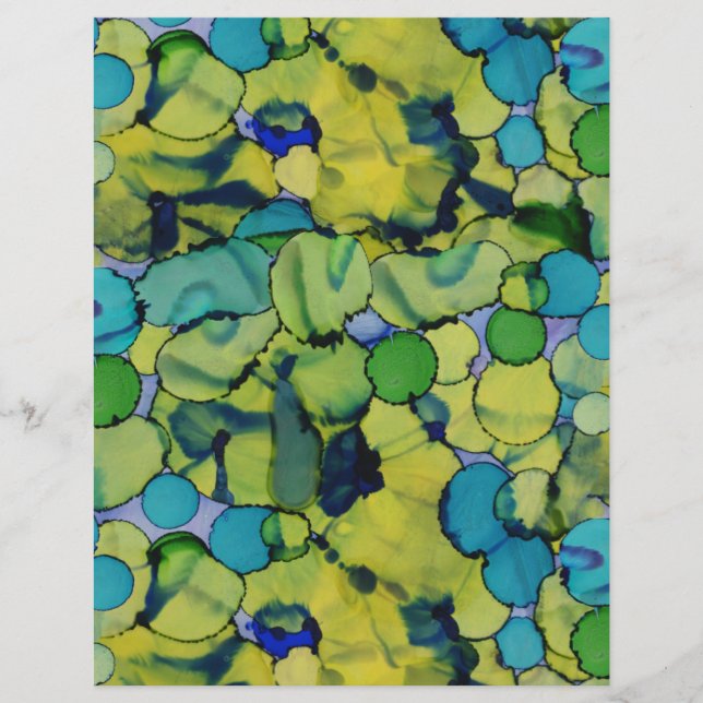 Abstract Aquarel Groen Turquoise Blauwe Papierblad (Voorkant)