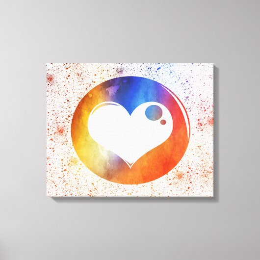 Abstract Aquarel Oranje & Blauwe Hart Ontwerp Canvas Afdruk (Voorkant)