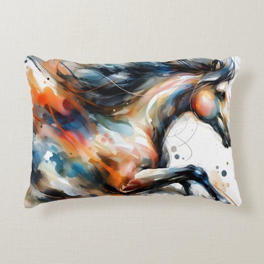 Abstract Aquarel Rennend Paard Accent Kussen (Voorkant)
