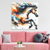 Abstract Aquarel Rennend Paard Canvas Afdruk (Insitu (Woonkamer))