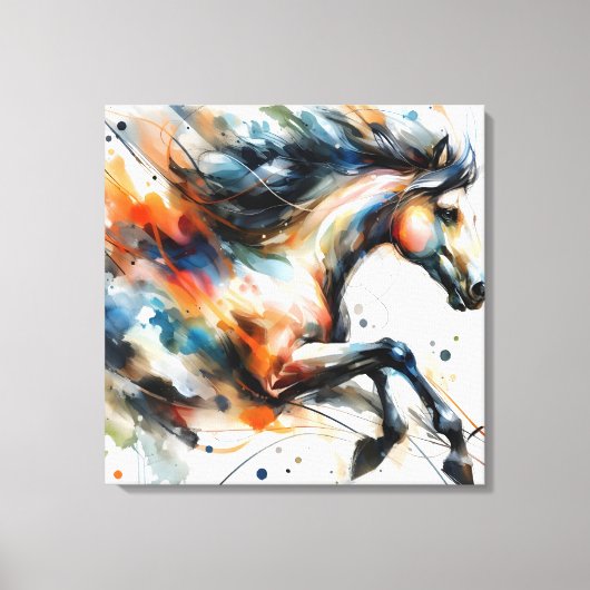 Abstract Aquarel Rennend Paard Canvas Afdruk (Voorkant)