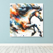 Abstract Aquarel Rennend Paard Canvas Afdruk (Insitu (Houten vloer))
