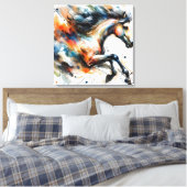 Abstract Aquarel Rennend Paard Canvas Afdruk (Insitu (Slaapkamer))