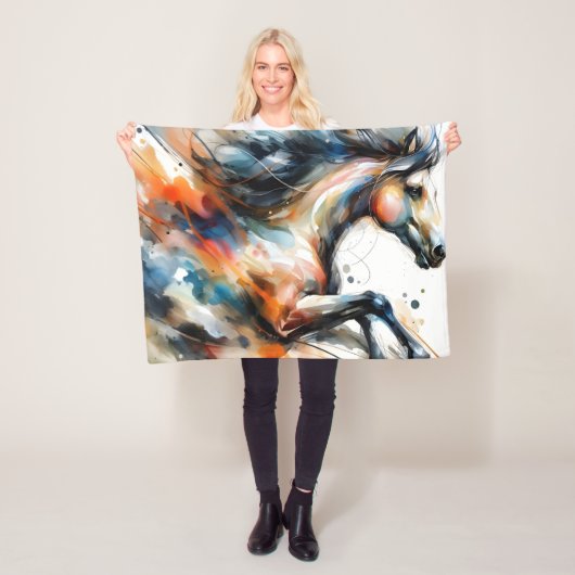 Abstract Aquarel Rennend Paard Fleece Deken (In situ)